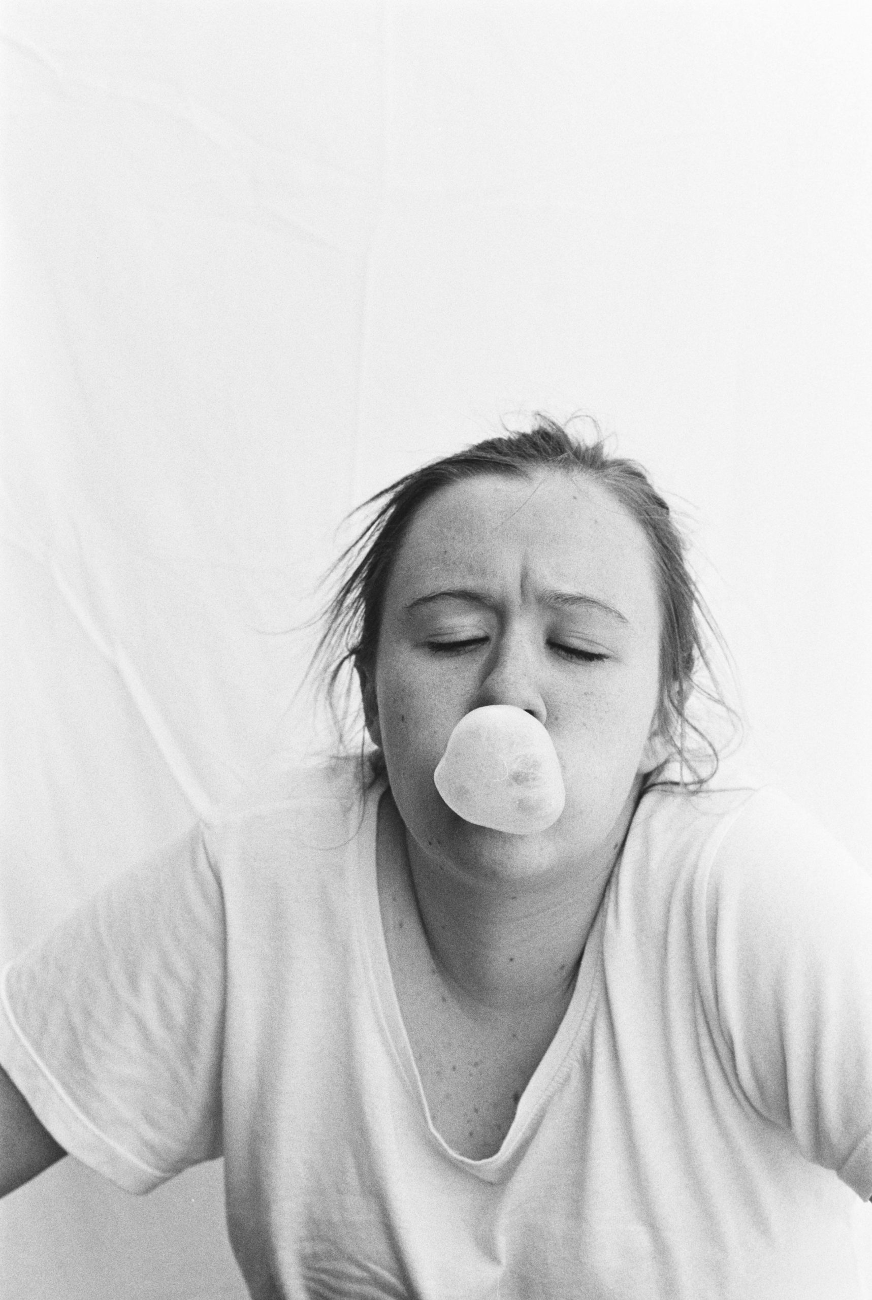 35mm Black and White Film Mikaela Chewing Bubble Gum