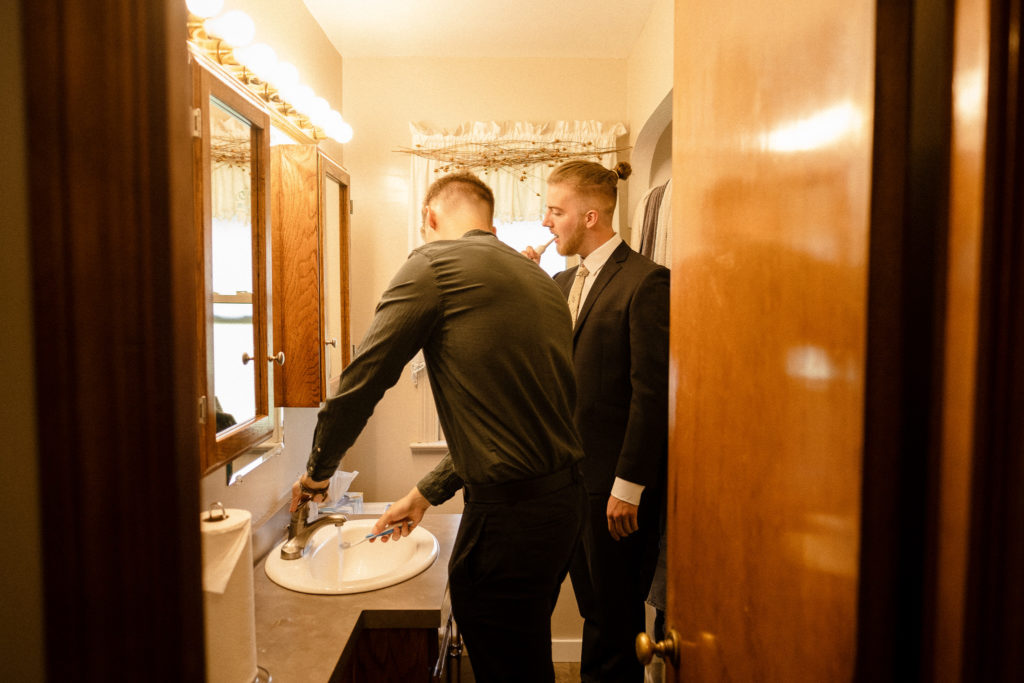 Groom getting ready at his family home in Cleveland Ohio.